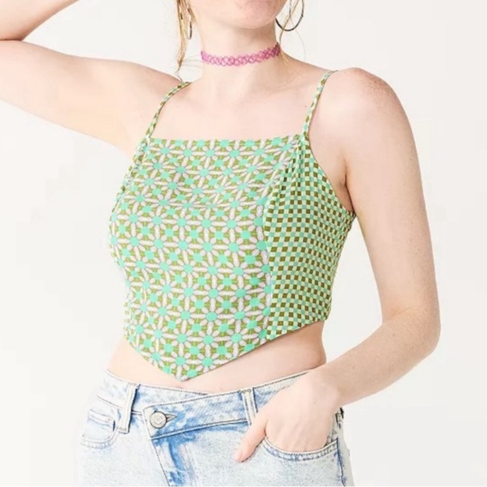 SO Geometric Floral Spaghetti Strap Handkerchief Junior Tank Top XL Teal Purple